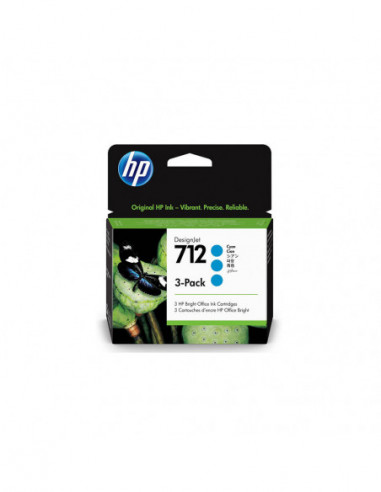 HP Ink 3ED77A 712 Cyan 3-pack