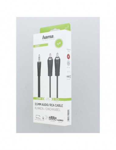 HAMA Cable Audio 3.5-2x RCA Black 3.0m