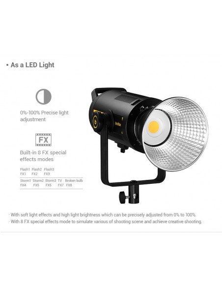 Godox FV150 kombineret flash og LED lampe med HSS, lyseffekter