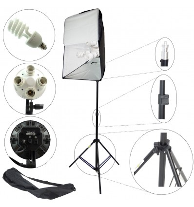 SLH4 Komplet Begynder pakke - Videolys m stativ 280cm, lampehoved, softboks 4 x 125watt lavenergi pærer 13