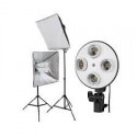 2 x SLH4 Komplet Begynder pakke - Videolys m stativ 280cm, lampehoved, softboks 8 x 125watt lavenergi pærer 0