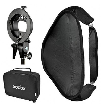 Godox softboks til strobist-håndflash 80x80cm m dobbelt diffuser og beslag t stativ, foldbar+speedring til bowens s-bajonet 1