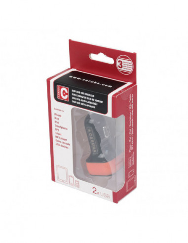 Duo USB Auto Lader 4.8 amp Zwart / Rood