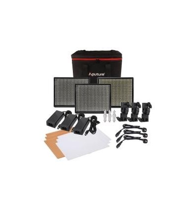 Aputure Amaran 528 Kit, 3 lamper - Video LED sæt - CRI95+ Batteri og 220volt, m taske, knækled, lader+ 6 stk 6600mah sony batt